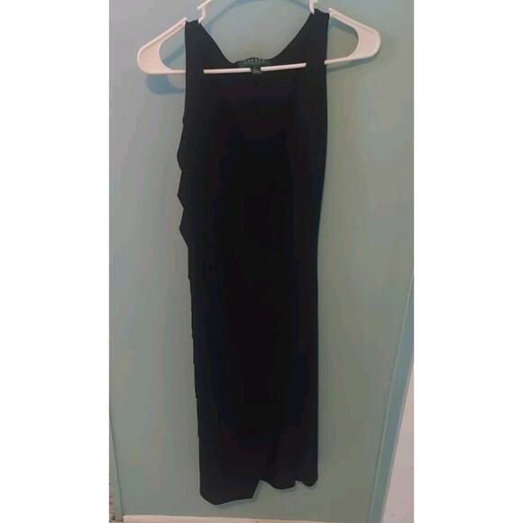 ! Ralph Lauren Dress Ruched FAUX wrap Green Label Black Dress Women’s 4 - Picture 2 of 6